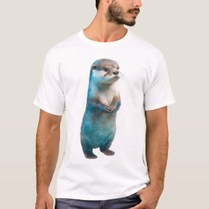 Surrealer blauer Spritzer-Otter, der auf Männern s T-Shirt