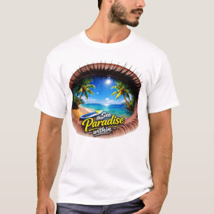 Surrealer Blick Paradies Strand Paddleboard Grafik T-Shirt