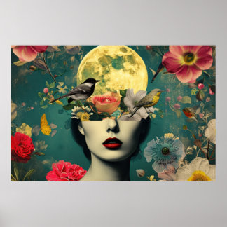 Surrealer Blumenmondporträt Poster