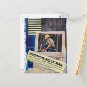 Surrealer Collage eines arbeitenden Mannes Postkarte