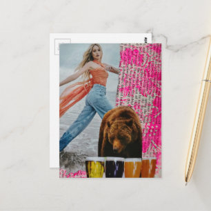 surrealer Collage Sie wählte den Bären Postkarte