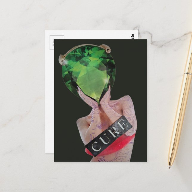 Surrealer Edelstein-Damen-Collage  Postkarte (Vorderseite/Rückseite Beispiel)