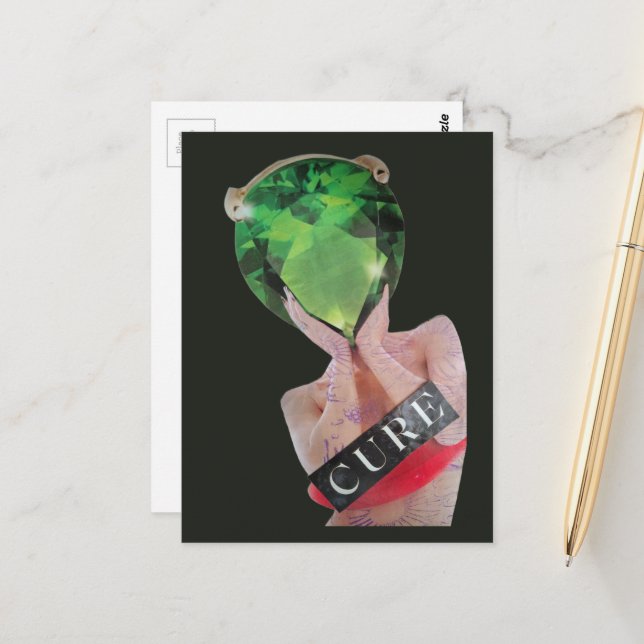 Surrealer Edelstein-Damen-Collage  Postkarte (Vorderseite/Rückseite Beispiel)