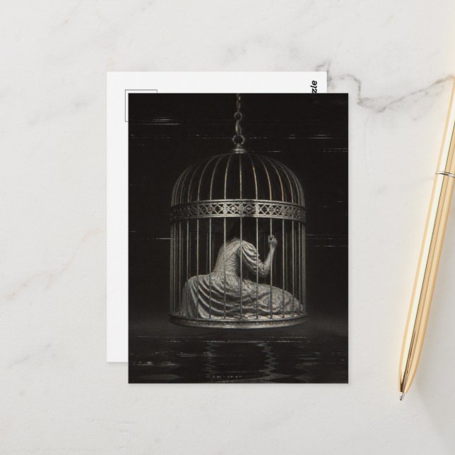 Surrealer eingesperrter Mensch Dark Fantasy Postkarte (Vorderseite/Rückseite Beispiel)