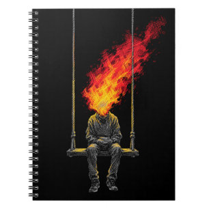 Surrealer Flammender Kopf Dark Art Streetwear Graf Notizblock