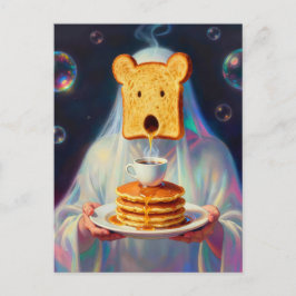 Surrealer Frühstück-Toast-Pfannkuchen und Kaffee  Postkarte