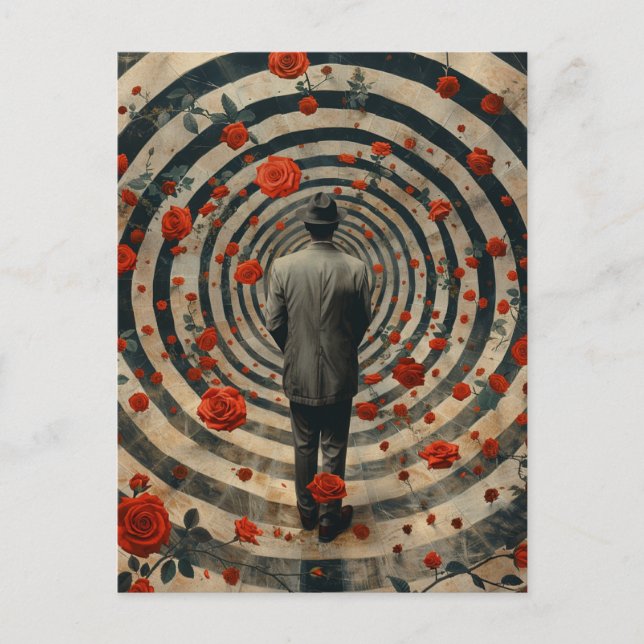 Surrealer Geschäftsmann rote Rosen Collage Postkarte (Vorderseite)