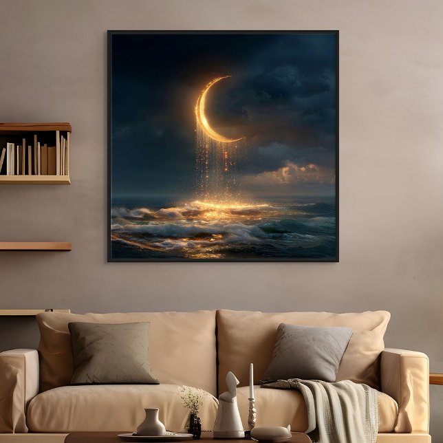 Surrealer goldener Halbmond über dem Ozean Poster (Von Creator hochgeladen)