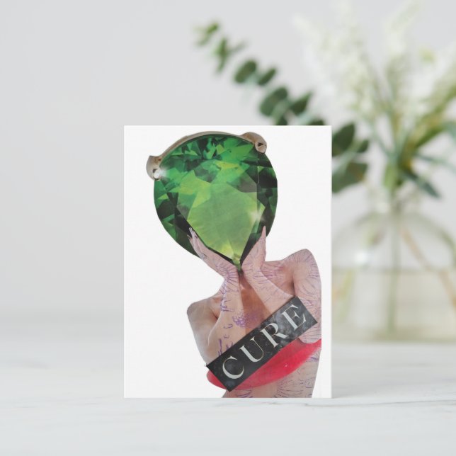 Surrealer grüner Edelstein-Damen-Collage  Postkarte (Stehend Vorderseite)