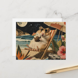 Surrealer Hamster auf Urlaub-Collage Postkarte
