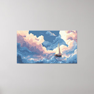 Surrealer Himmel Segelboot Traumlandschaft Farbige Leinwanddruck