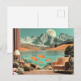 Surrealer Innenraum mit Fisch und mondbeschienenem Postkarte