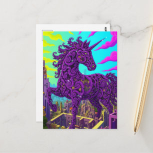 Surrealer lila Einhorn  Postkarte