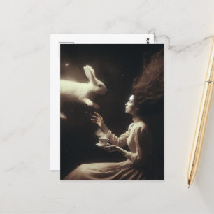 Surrealer magischer Tee mit dem weißen Kaninchen Postkarte