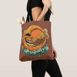 Surrealer Mond-Tattoo-Stil-Totebeutel