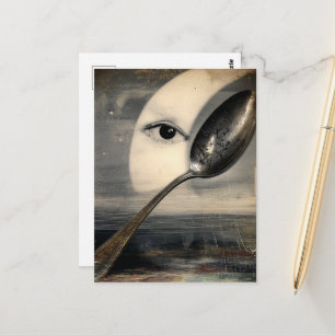 Surrealer Mond- und Löffel-Collage Postkarte