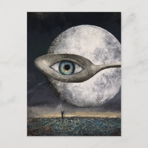 Surrealer Mond und Löffel mit Augenbrauen-Collage Postkarte