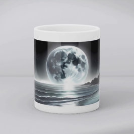 Surrealer Mondaufgang über der ruhigen Meeresküste Kaffeetasse