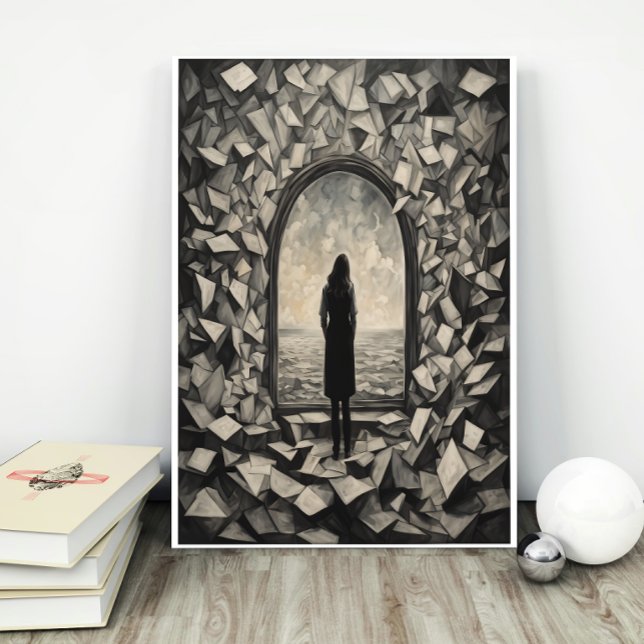 Surrealer monochromer Wandkunstposter mit schweben Poster (Von Creator hochgeladen)