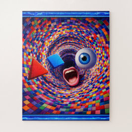 Surrealer, mosaikartiger Wirbel, trippy Auge und M Puzzle