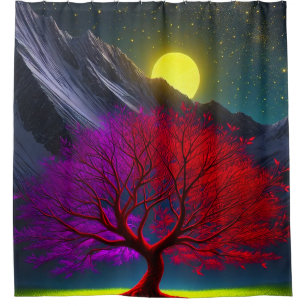 Surrealer Neonbaum Nacht Duschvorhang