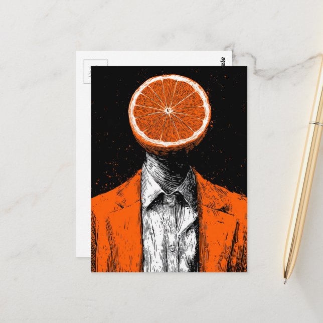 Surrealer orangefarbener Mensch Postkarte (Vorderseite/Rückseite Beispiel)