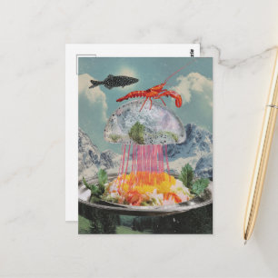 Surrealer Quallensalat-Collage Postkarte