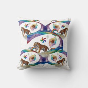 Surrealer Regenbogen-Tiger-Windrad-Dynamik-Wurf Kissen