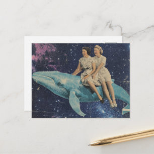 Surrealer Retro-Frauenritt auf einem Wal Postkarte