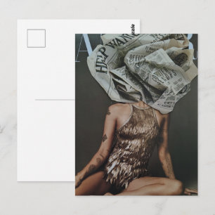 Surrealer Retro-Zeitungs-Blumen-Frauen-Collage Postkarte