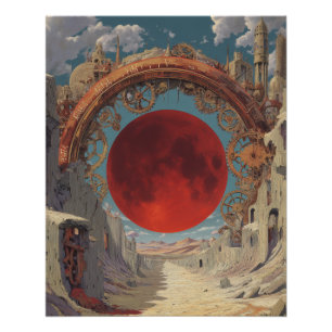 Surrealer roter Mondportal-Fantasiekunst Poster
