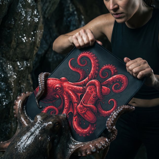 Surrealer roter Oktopus Mousepad (Von Creator hochgeladen)