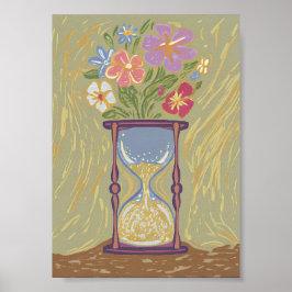 Surrealer Sanduhr-Blumenstrauß Kunst Moderne Wachs Poster