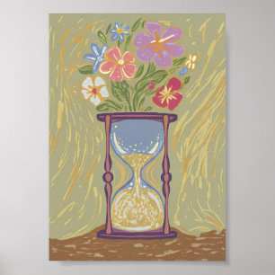 Surrealer Sanduhr-Blumenstrauß Kunst Moderne Wachs Poster