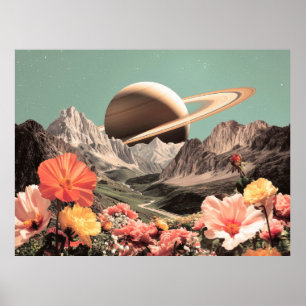 Surrealer Saturn über Mountain Valley Poster