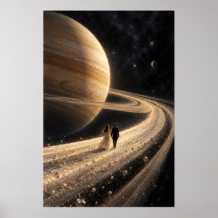 Surrealer Saturnring-Spaziergang-Kunst Poster