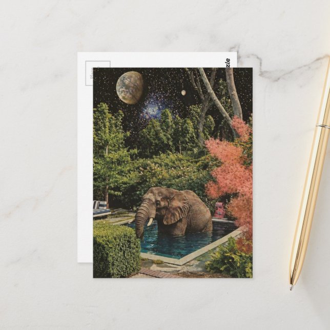 Surrealer schöner Elefant im Pool Postkarte (Vorderseite/Rückseite Beispiel)
