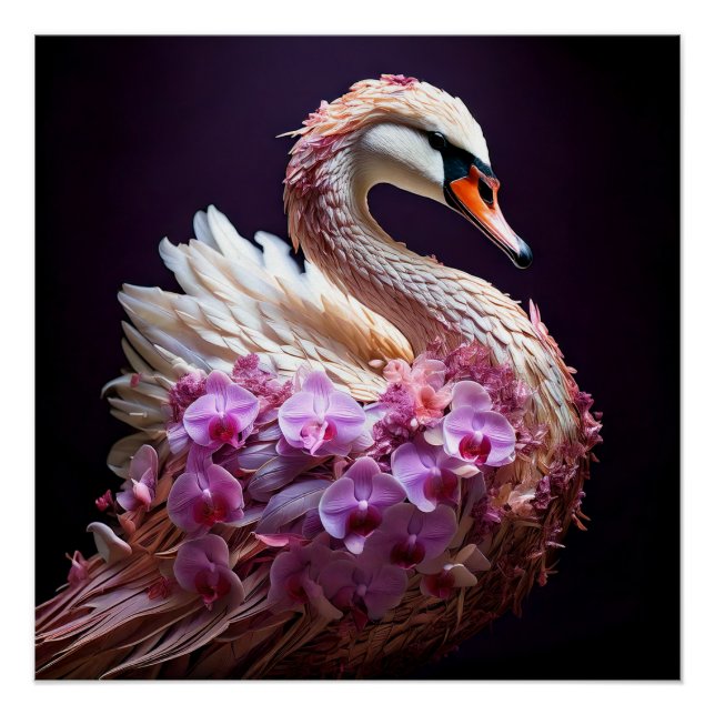 Surrealer Schwan mit Orchideen Poster (Vorderseite)