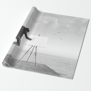 surrealer Schwarz-Weiß-Kunstmaler, der auf einer L Geschenkpapier