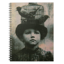 Surrealer Schwarz-Weiß-Vogel im Käfig und Kind Ret