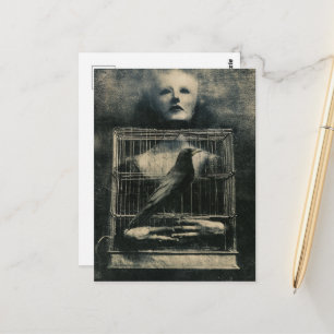 Surrealer Schwarz-Weiß-Vogel und Person in einem K Postkarte