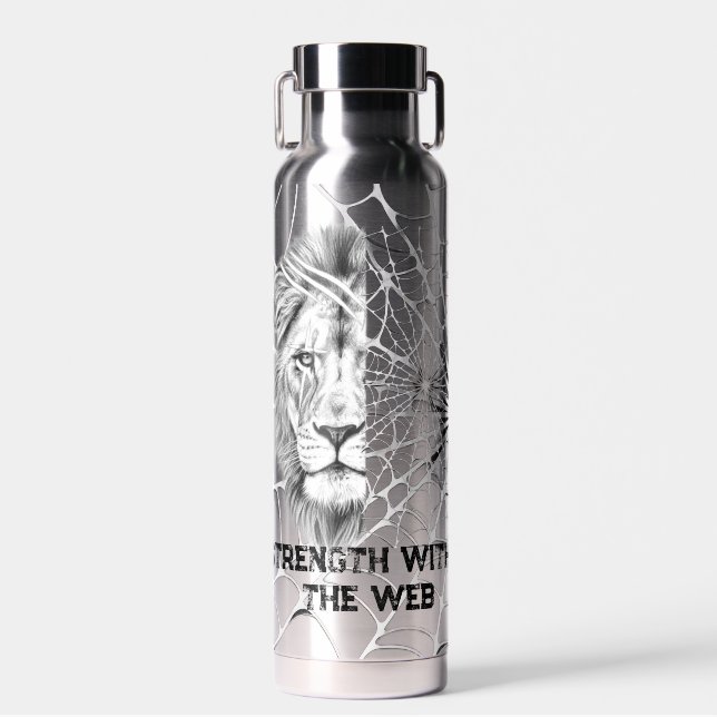Surrealer schwarzer und weißer Löwe Web Motivation Trinkflasche (Vorne)