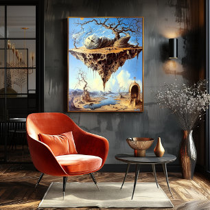 Surrealer schwimmender Land mit spiralförmiger Tre Poster