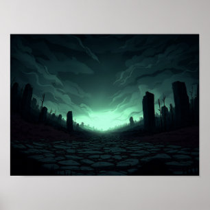 Surrealer Sci-Fi-Bauernhof mit Raketenstart-Illust Poster