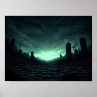 Surrealer Sci-Fi-Bauernhof mit Raketenstart-Illust Poster