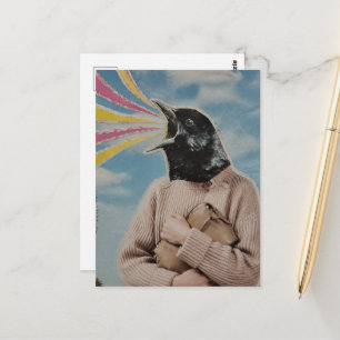 Surrealer Singender Amsel-Collage Postkarte