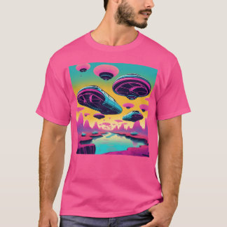 Surrealer Skyline psychedelische fliegende Autos F T-Shirt