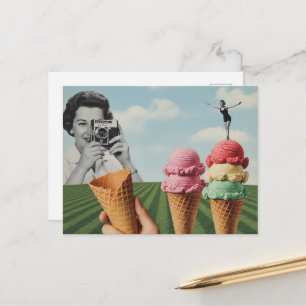 Surrealer Sommercollage Eiscreme Balance Postkarte
