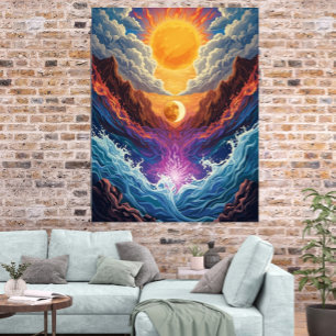 Surrealer Sonne-und-Mond-Abstraktlandschaftsposter Poster
