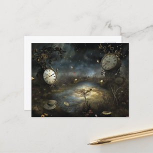Surrealer Steampunk-Uhr-Sumpf Postkarte